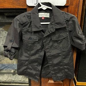 Black mid length sleeve button down shirt 2T
